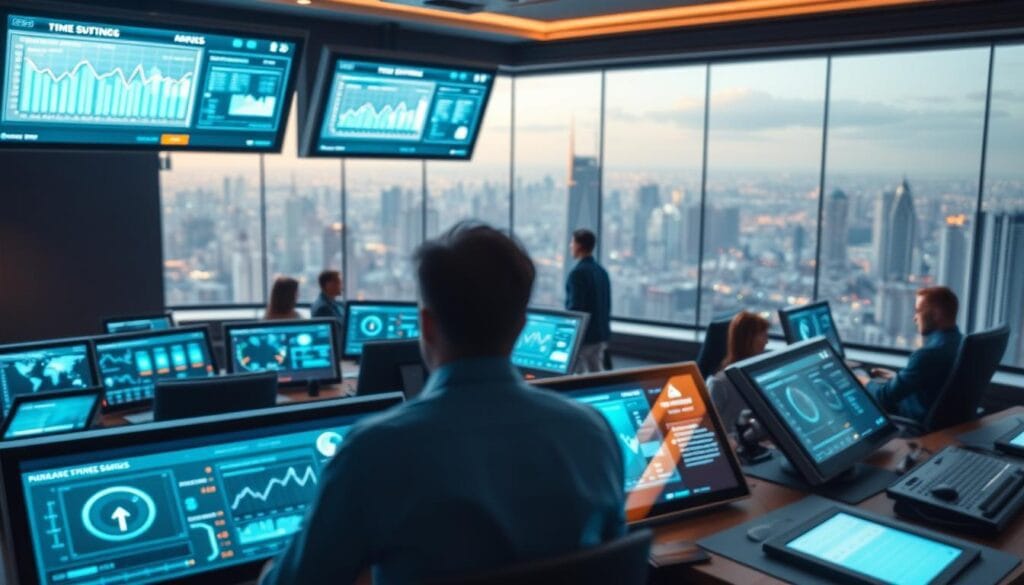 A-high-tech-control-room-with-multiple-holographic-displays-showcasing-real-time-performance-1024x585 ip-label : Solution d'Analyse de Performance pour Entreprises