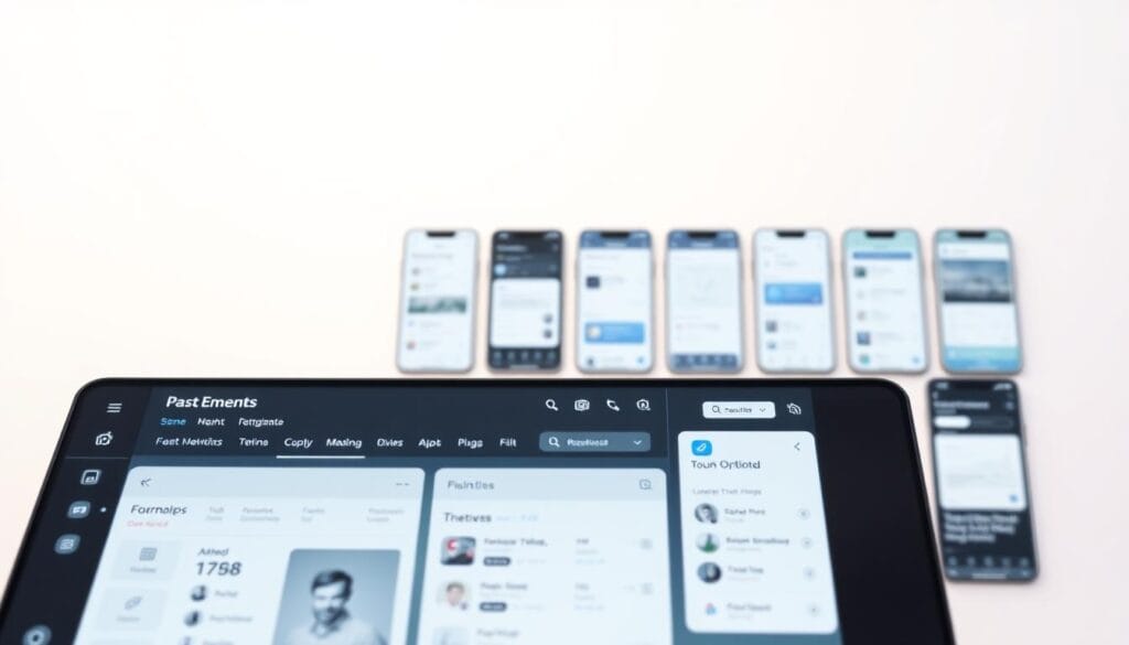 A sleek, intuitive user interface with a minimalist design. The foreground features a clean, responsive dashboard with neatly organized information panels, icons, and interactive controls. The middle ground showcases a collection of user-friendly, touch-optimized app screens, each with a clear, uncluttered layout. The background is a soft, neutral gradient that creates a sense of depth and emphasizes the interface's simplicity. The lighting is soft and diffused, giving the scene a warm, inviting atmosphere. The camera angle is slightly elevated, providing an overview of the interface's seamless user experience.