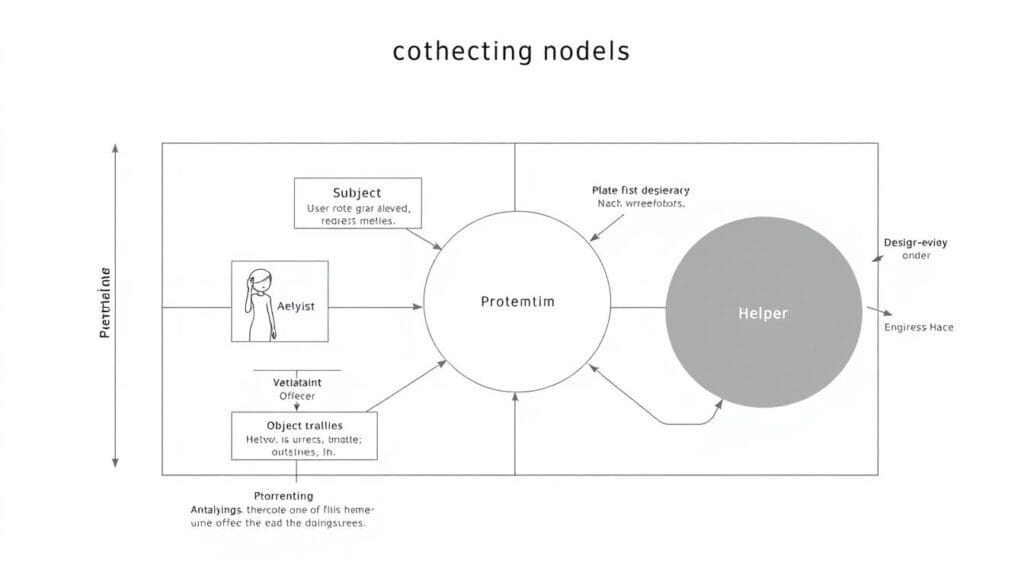 A detailed schematic diagram depicting the "actantial model" or narrative structure, showcasing the key roles and relationships between the protagonist, antagonist, helper, subject, object, and sender. The illustration should have a clean, minimalist aesthetic with crisp lines, geometric shapes, and a neutral color palette of grays, blacks, and whites. The layout should be well-balanced, with the different elements arranged in a clear, logical manner to convey the underlying narrative framework. The overall mood should be thoughtful, analytical, and educational, inviting the viewer to explore the fundamental building blocks of compelling storytelling.