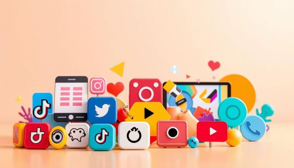 A vibrant array of video content trends, represented by various social media platforms, logos, and symbols, positioned prominently against a modern, clean background. The foreground features sleek icons and illustrations of short-form video formats like TikTok's distinctive "For You" page, Instagram Reels, and other emerging video-centric channels. The middle ground showcases dynamic, colorful graphics and abstract shapes, hinting at the viral nature and engaging visuals of successful short-form video marketing campaigns. The background maintains a minimalist, yet visually striking palette, allowing the focal elements to stand out and capture the essence of current video content trends for brands.