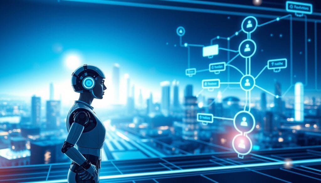 A vibrant, optimized chatbot strategy unfolds on a sleek, high-tech interface. In the foreground, a virtual assistant engages with a user, their conversation seamlessly integrated into the design. In the middle ground, interconnected data flows and algorithms analyze user interactions, refining the chatbot's responses. The background features a minimalist, futuristic cityscape, hinting at the vast potential of automated customer engagement. The scene is bathed in a cool, azure-tinted lighting, conveying a sense of efficiency and innovation. Subtle lens flares and depth of field add depth and dynamism to the composition, drawing the viewer's eye through the layers of this optimized chatbot ecosystem. A vibrant, optimized chatbot strategy unfolds on a sleek, high-tech interface. In the foreground, a virtual assistant engages with a user, their conversation seamlessly integrated into the design. In the middle ground, interconnected data flows and algorithms analyze user interactions, refining the chatbot's responses. The background features a minimalist, futuristic cityscape, hinting at the vast potential of automated customer engagement. The scene is bathed in a cool, azure-tinted lighting, conveying a sense of efficiency and innovation. Subtle lens flares and depth of field add depth and dynamism to the composition, drawing the viewer's eye through the layers of this optimized chatbot ecosystem.
