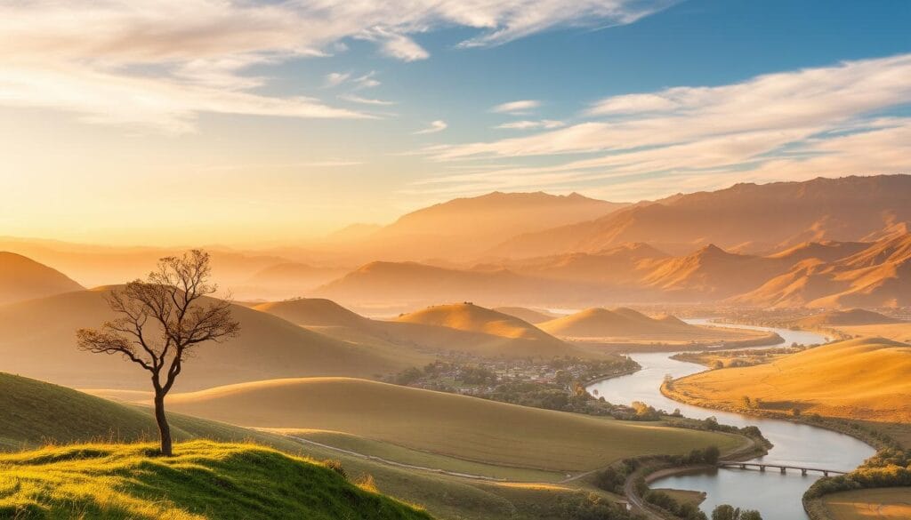 A strategic long-term development vision, illustrated by a majestic landscape with rolling hills, a winding river, and a distant mountain range bathed in warm, golden light. In the foreground, a solitary tree stands tall, its branches reaching towards the sky, symbolizing growth and resilience. The middle ground features a small village nestled among the hills, representing the local community and its potential for sustainable progress. The background is dominated by a vast, open sky, conveying a sense of endless possibilities and a future filled with promise. The overall scene exudes a feeling of tranquility, harmony, and a steadfast commitment to long-term growth and prosperity. A strategic long-term development vision, illustrated by a majestic landscape with rolling hills, a winding river, and a distant mountain range bathed in warm, golden light. In the foreground, a solitary tree stands tall, its branches reaching towards the sky, symbolizing growth and resilience. The middle ground features a small village nestled among the hills, representing the local community and its potential for sustainable progress. The background is dominated by a vast, open sky, conveying a sense of endless possibilities and a future filled with promise. The overall scene exudes a feeling of tranquility, harmony, and a steadfast commitment to long-term growth and prosperity.