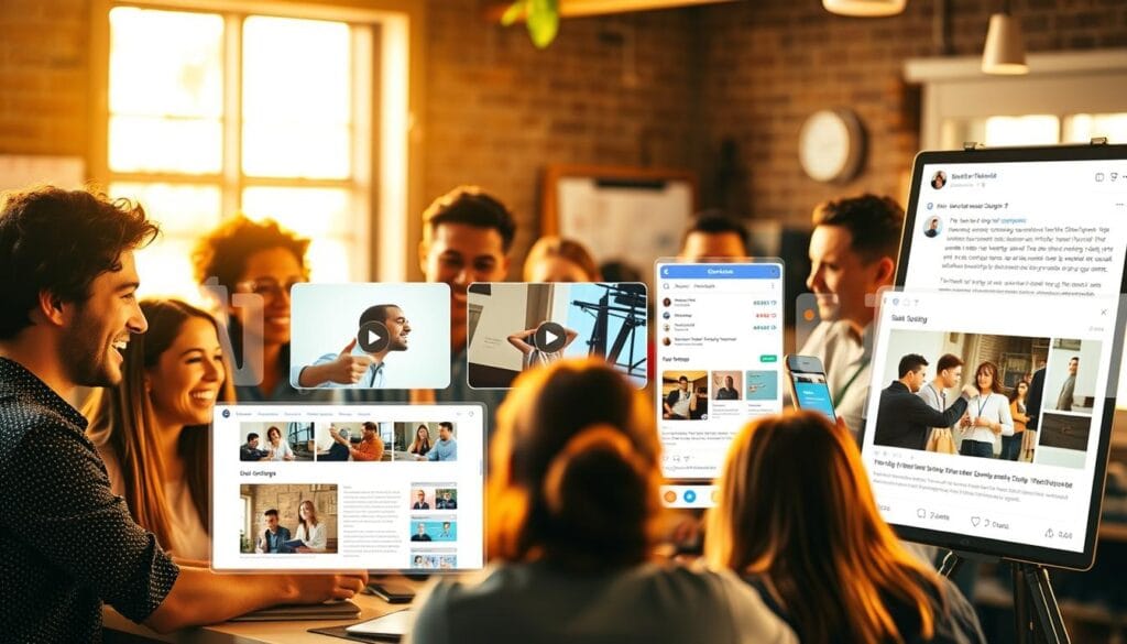 A vibrant, authentic content marketing strategy materializes. In the foreground, a diverse team collaborates, their faces filled with enthusiasm as they brainstorm ideas. The middle ground showcases various content formats - an engaging video, a polished blog post, and a visually striking social media post. In the background, a warm, natural-looking lighting illuminates the scene, casting a soft glow and highlighting the genuine, human-centric approach. The overall atmosphere conveys a sense of authenticity, creativity, and a customer-focused mindset, reflecting the importance of integrating authenticity into content marketing campaigns. A vibrant, authentic content marketing strategy materializes. In the foreground, a diverse team collaborates, their faces filled with enthusiasm as they brainstorm ideas. The middle ground showcases various content formats - an engaging video, a polished blog post, and a visually striking social media post. In the background, a warm, natural-looking lighting illuminates the scene, casting a soft glow and highlighting the genuine, human-centric approach. The overall atmosphere conveys a sense of authenticity, creativity, and a customer-focused mindset, reflecting the importance of integrating authenticity into content marketing campaigns.