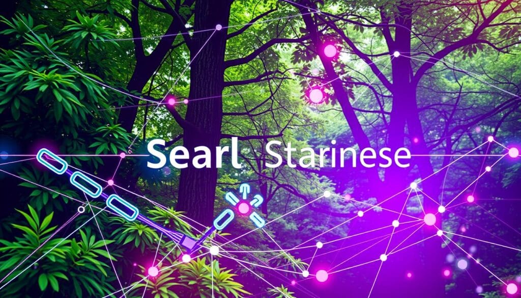 A vibrant, visually engaging image showcasing the key elements of natural search engine optimization: a dynamic, interlinking web of backlinks and keywords, set against a backdrop of lush, evergreen foliage. The foreground features a sleek, streamlined graphic representation of the optimization process, with clean lines, bold colors, and a sense of movement and interconnectivity. The middle ground reveals a forest-like canopy of verdant leaves and branches, symbolizing the longevity and sustainable growth of evergreen content. The background subtly hints at the wider digital landscape, with soft, ethereal textures and hints of technology. The overall mood is one of balance, efficiency, and the power of well-crafted, long-term online strategies.