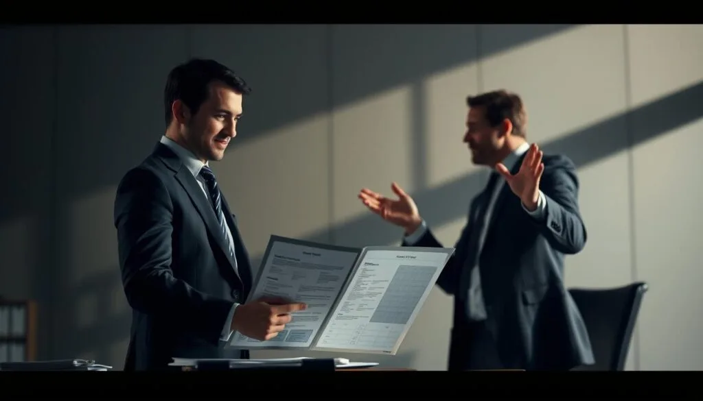 A visually striking illustration of the distinction between a lead and a prospect, captured in a sharp, cinematic style. In the foreground, a well-dressed professional stands at a desk, intently examining a detailed customer profile - this represents the lead, a potential buyer with specific information. In the middle ground, another professional gestures expressively, engaged in a lively conversation - this depicts the prospect, a lead who has been nurtured and is now actively interested in the offering. The background is softly blurred, conveying a sense of focus and emphasis on the key elements. Dramatic lighting casts long shadows, creating a sense of depth and drama, while a muted color palette suggests a refined, professional atmosphere. Overall, the image aims to visually communicate the progression from a lead to a prospect, a key concept in the "Comprendre le lead nurturing" section. A visually striking illustration of the distinction between a lead and a prospect, captured in a sharp, cinematic style. In the foreground, a well-dressed professional stands at a desk, intently examining a detailed customer profile - this represents the lead, a potential buyer with specific information. In the middle ground, another professional gestures expressively, engaged in a lively conversation - this depicts the prospect, a lead who has been nurtured and is now actively interested in the offering. The background is softly blurred, conveying a sense of focus and emphasis on the key elements. Dramatic lighting casts long shadows, creating a sense of depth and drama, while a muted color palette suggests a refined, professional atmosphere. Overall, the image aims to visually communicate the progression from a lead to a prospect, a key concept in the "Comprendre le lead nurturing" section.